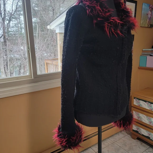 Y2K Morbid Threads Black and Red Zip Cardigan Sweater - Picture 2 of 3